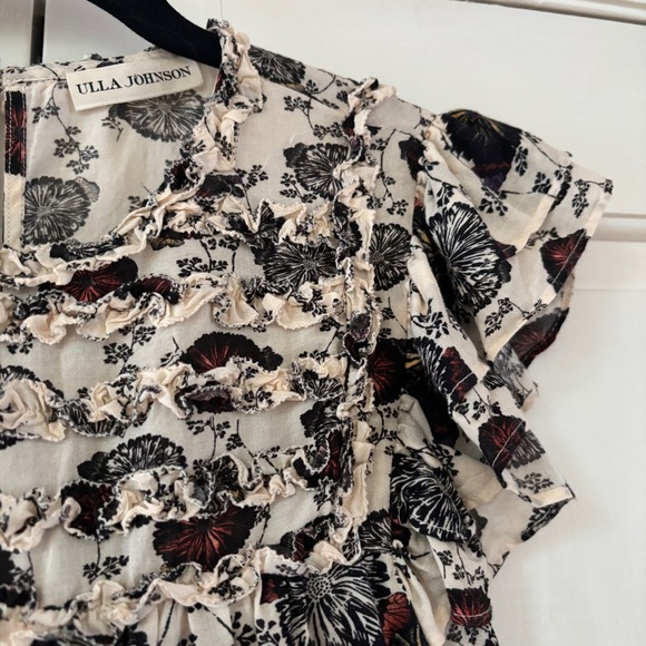 Ulla Johnson Erin Top Gardenia Floral Flutter Sleeve Size 4 Viscose Cotton Blend - Picture 5 of 16